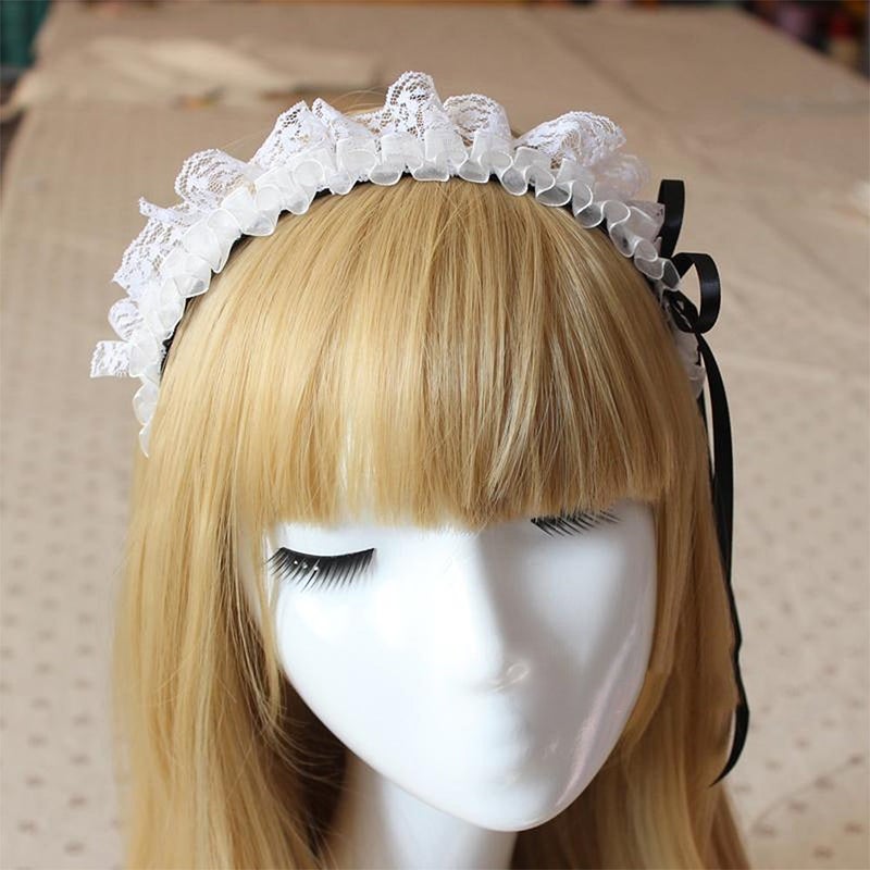 YOMORIO Women's Hair Hoop Anime Maid Cosplay Headband Lolita Lace Flower Headwear Hair Accessory White - Image 3